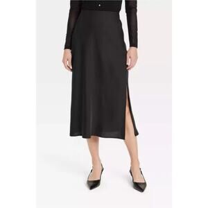 a new day Black Midi Slip Skirt with Side Slit Sz XL